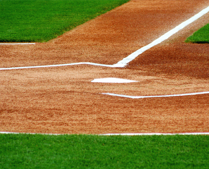 Close up of baseball field and home plate
